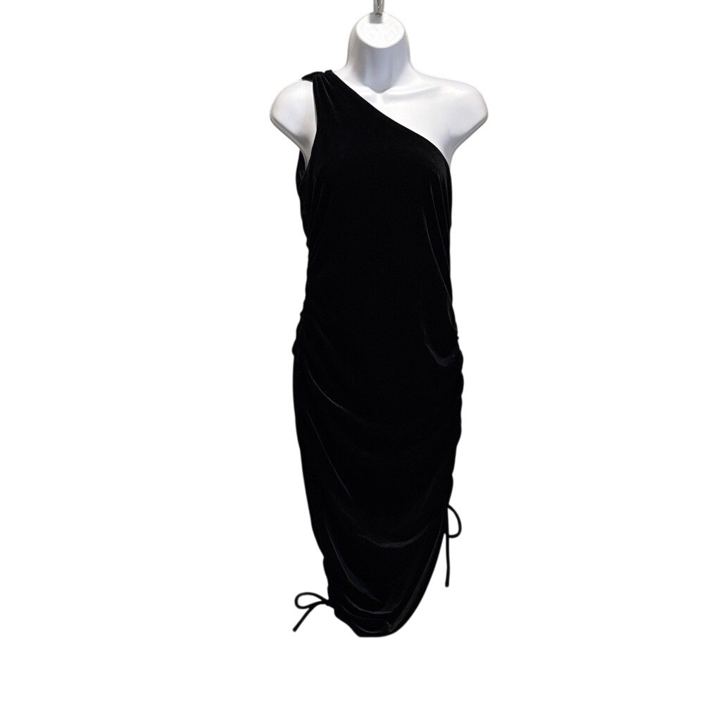 House of‎ Harlow Black Velvet One Shoulder Dress M Dark Feminine Soft Goth Euro